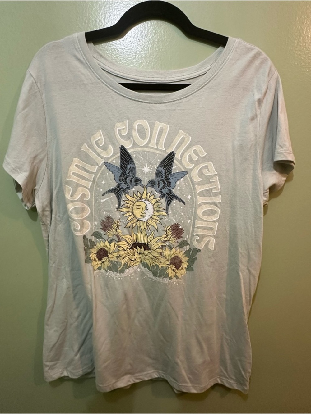 Cosmic Connections Sunflower Graphic Tee - Light Sage
